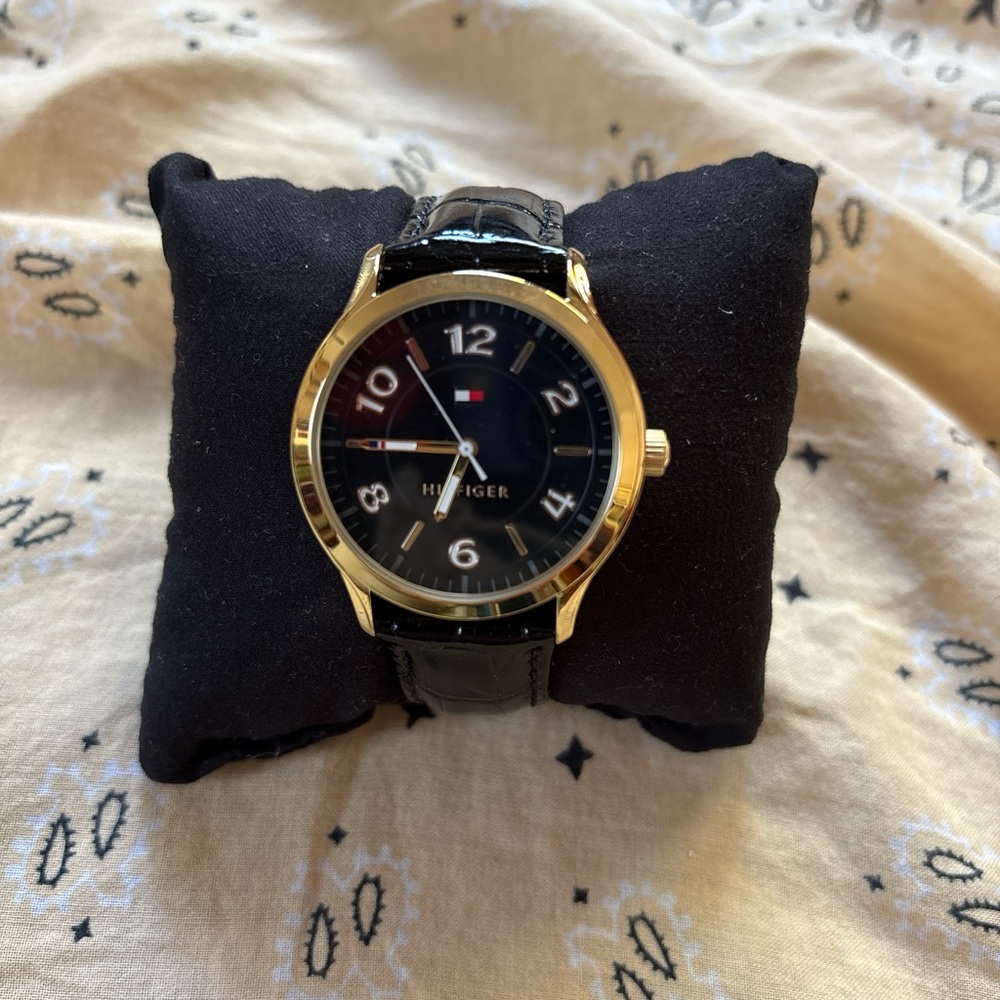 Tommy Hilfiger Men's Watch with Black Dial and Gold Bezel